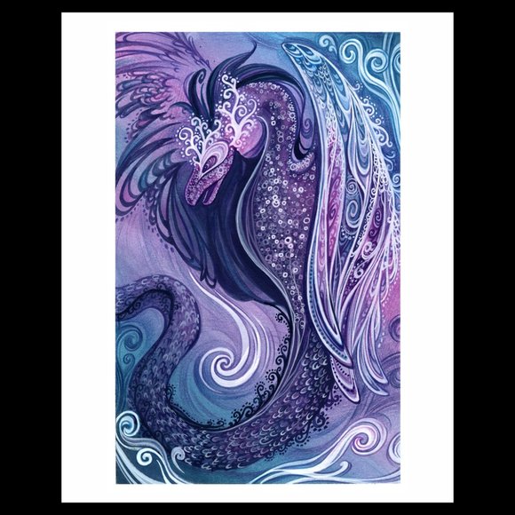 flying feathered dragon illustration art print